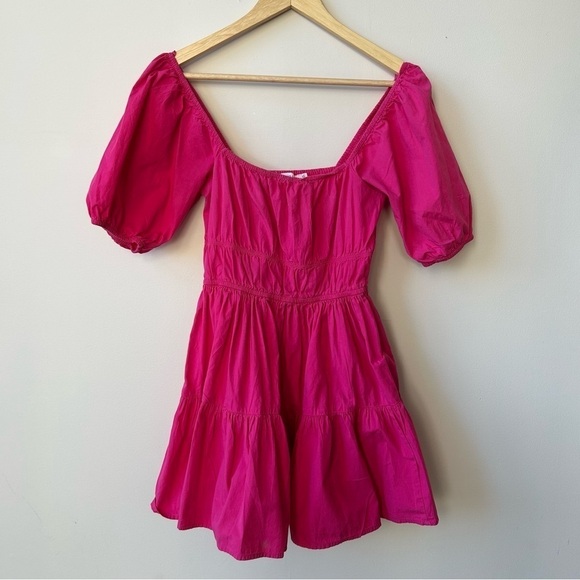 Avec Les Filles Puff Sleeve Poplin Tiered Dress Pink Size XS - Picture 7 of 7